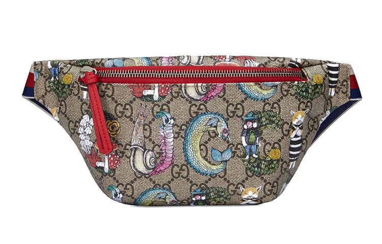Gucci Gucci Yuko Higuchi Collaboration Canvas With Leather Canvas Bag Fanny Pack For Kids' Ebony & Red