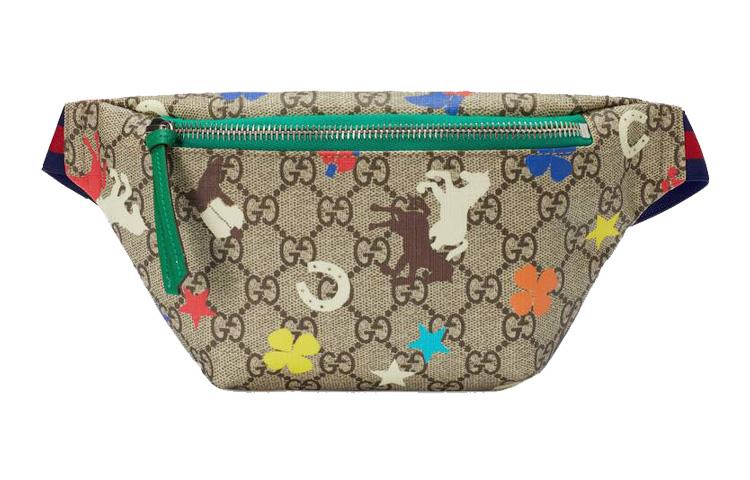 Gucci Gucci Canvas With Leather Sling Bag Fanny Pack Regular Kids' Ebony/Green/Multicolor