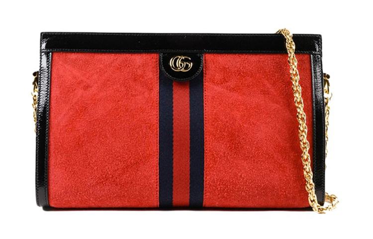 Gucci Gucci Ophidia Suede Painted Leather Trim Shoulder Bag Crossbody Bag Medium Size Women's Red/Black