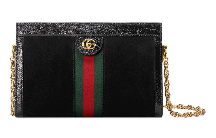 Gucci Gucci Suede Patchwork Patent Leather Shoulder Bag Small Size Women's Black