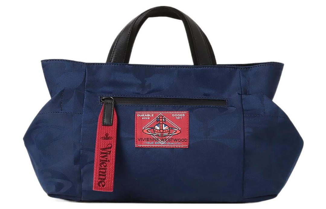 Vivienne Westwood Vivienne Westwood Polyester With Cow Leather Tote Bag Portable Shopping Bag Small Size Women's Marine Blue