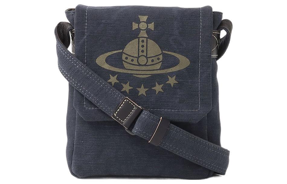 Vivienne Westwood Vivienne Westwood Cotton With Cow Leather Crossbody Bag Shoulder Bag Men's Dark Blue