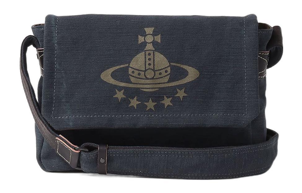 Vivienne Westwood Vivienne Westwood Cotton With Cow Leather Crossbody Bag Shoulder Bag Men's Dark Blue