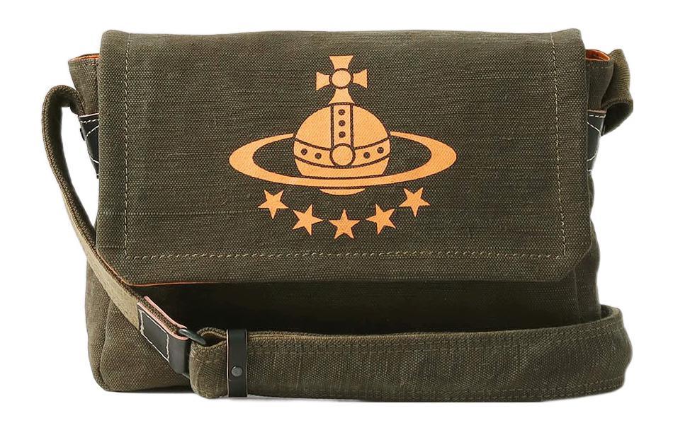 Vivienne Westwood Vivienne Westwood Cotton With Cow Leather Crossbody Bag Shoulder Bag Men's Army Green