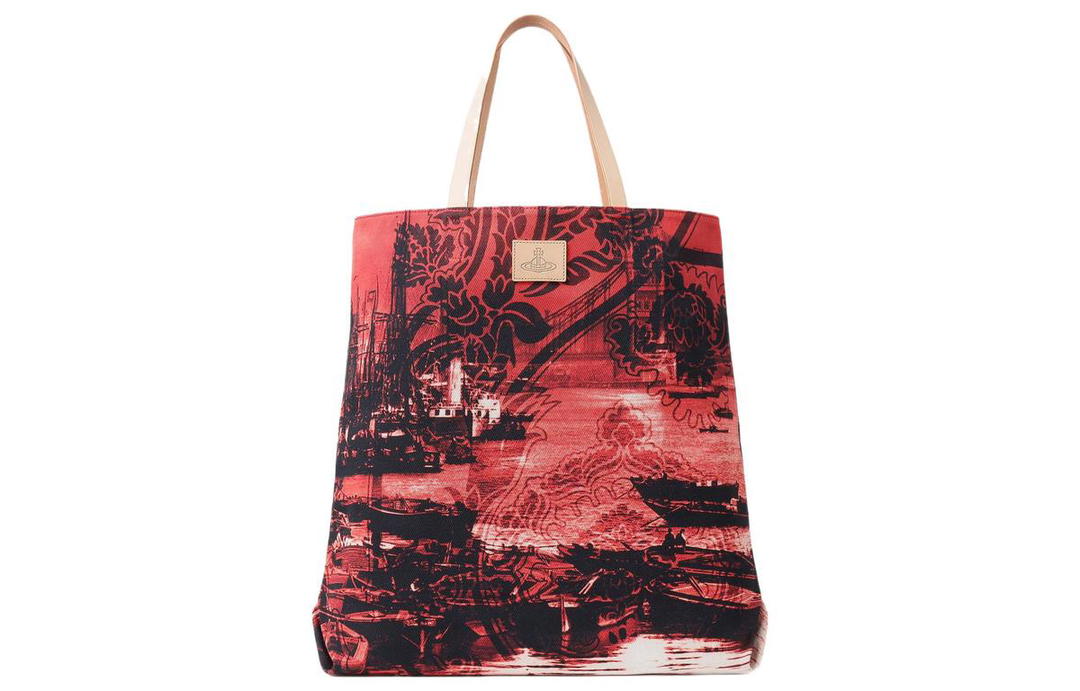 Vivienne Westwood Vivienne Westwood Cotton With Cow Leather Tote Bag Shopping Bag Handbag Large Size Women's Red