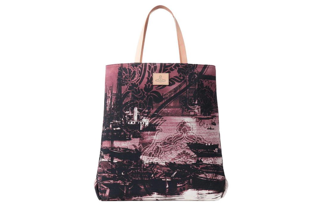 Vivienne Westwood Vivienne Westwood Cotton With Cow Leather Tote Bag Shopping Bag Handbag Large Size Women's Brown