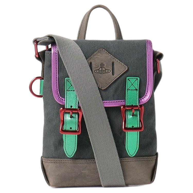 Vivienne Westwood Vivienne Westwood Cotton Cow Leather Portable Crossbody Bag Shoulder Bag Unisex Gray