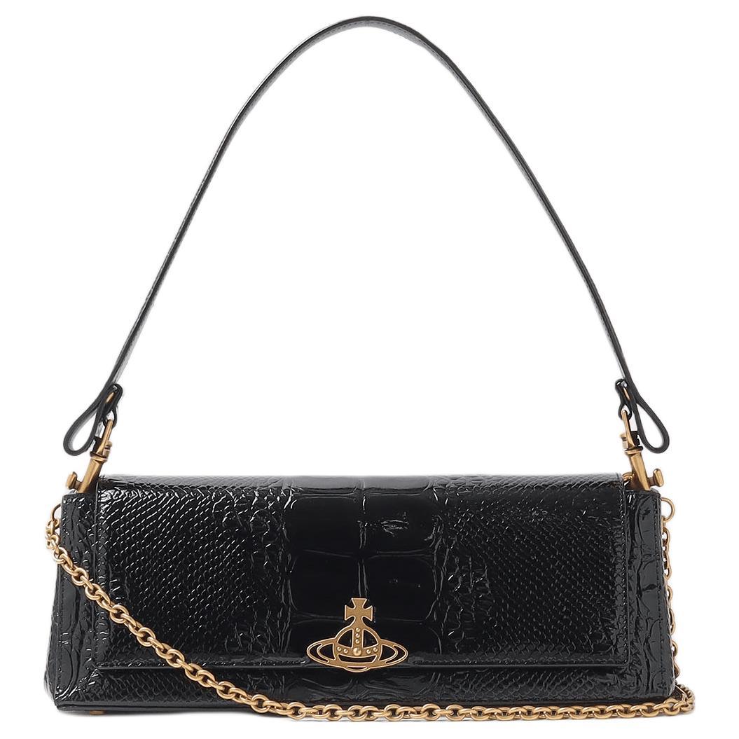 Vivienne Westwood Vivienne Westwood HAZEL Cow Leather Crossbody One Shoulder Handbags Large Size Women's Black