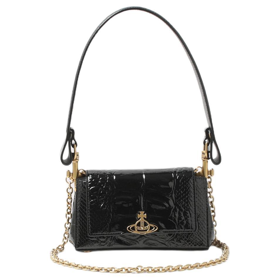 Vivienne Westwood Vivienne Westwood HAZEL Cow Leather Shoulder Bag, Crossbody Bag, Handbag Small Size Women's Black