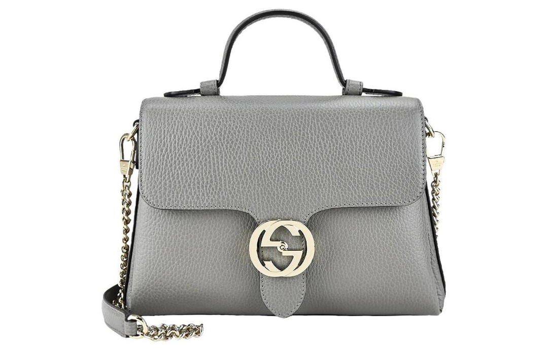 Gucci Gucci Litchi Grain Leather Messenger Bag Portable Crossbody Bag Shoulder Bag Women's Gray