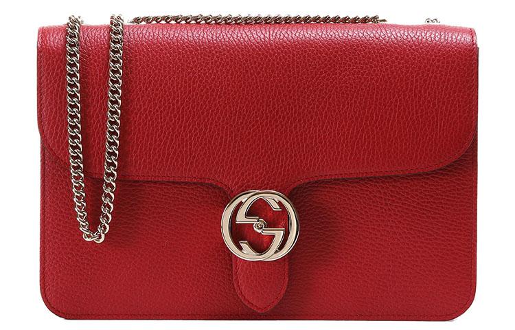Gucci Gucci Litchi Grain Leather Messenger Bag Wind Chime Bag Crossbody Bag Shoulder Bag Women's Red