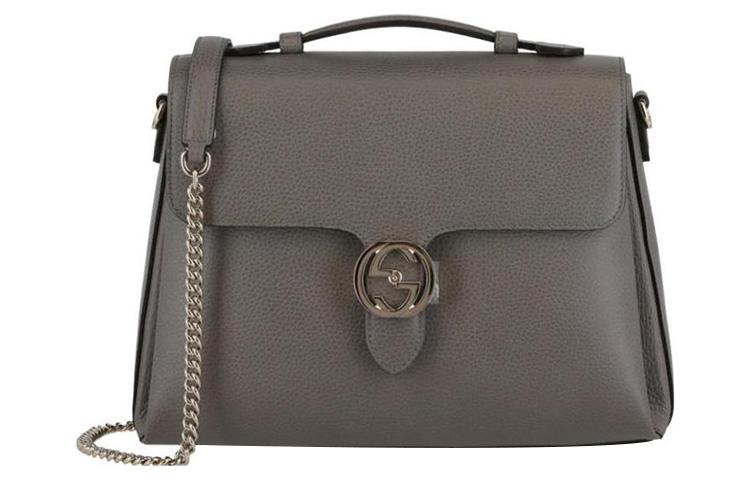 Gucci Gucci Leather Messenger Bag Wind Instrument Bag Handbag Shoulder Bag Crossbody Bag Large Size Women's Gray