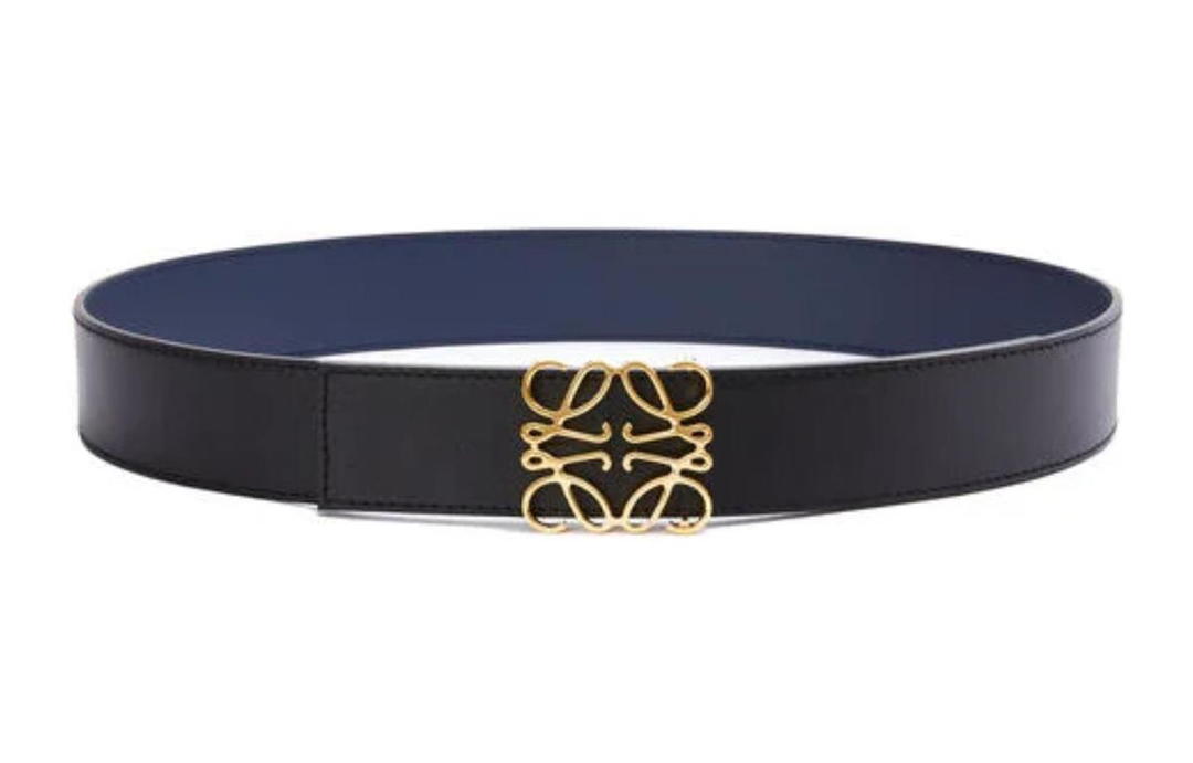 Loewe LOEWE Anagram Cow Leather Belt Men's Black Blue Gold Width 4cm