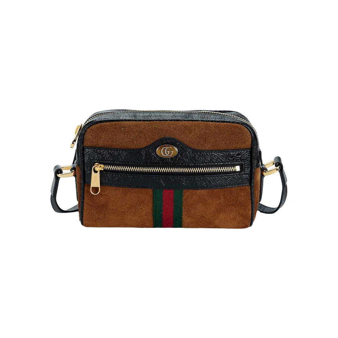 Gucci Gucci Patent Leather Binding Suede Camera Bag, Shoulder Bag, Crossbody Bag Mini Women's Brown/Black