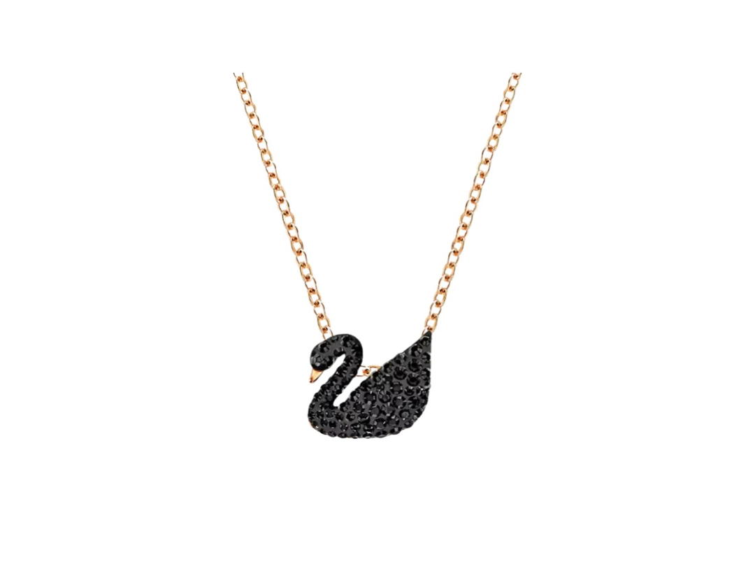 Swarovski Swarovski Swan Pendant In Black With Rose Gold-Tone Plated Hardware