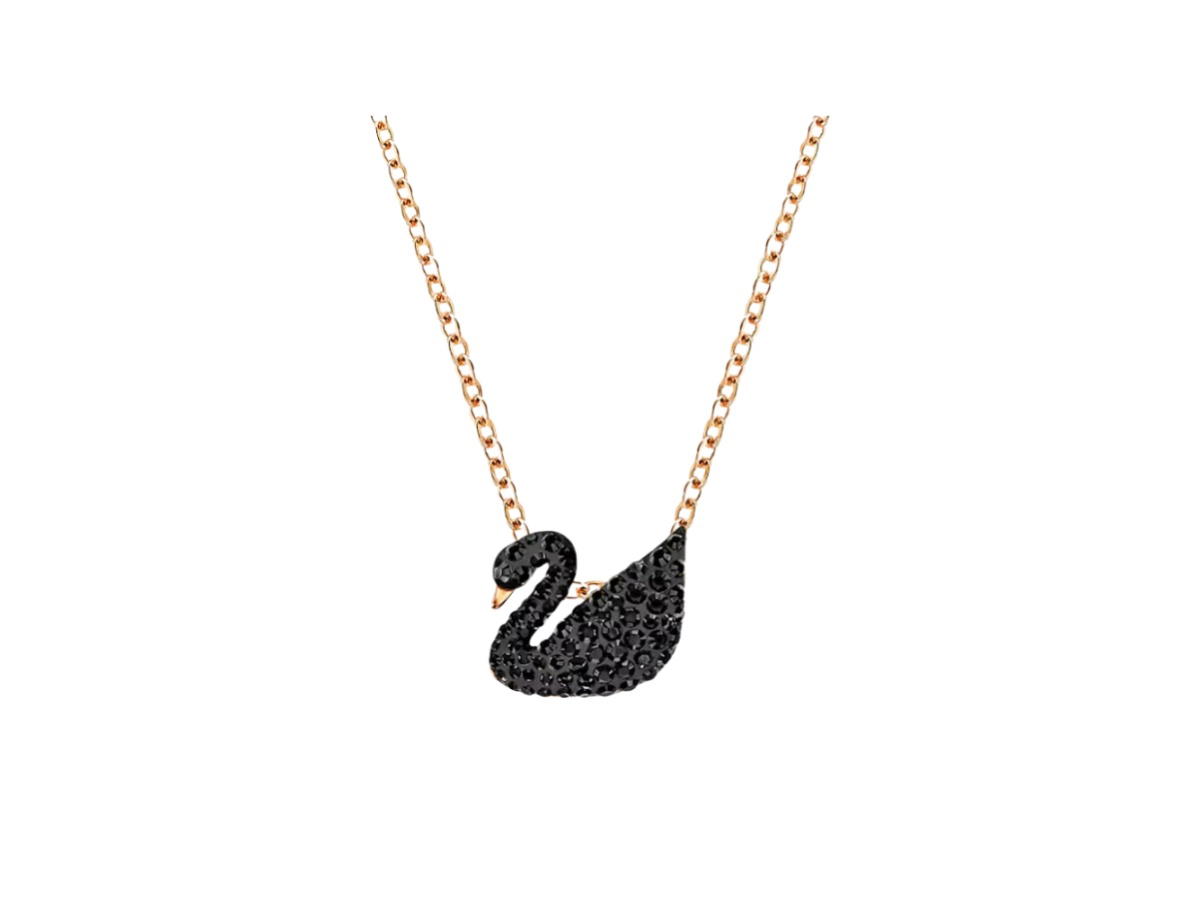 Swarovski Swarovski Swan Pendant In Black With Rose Gold-Tone Plated Hardware