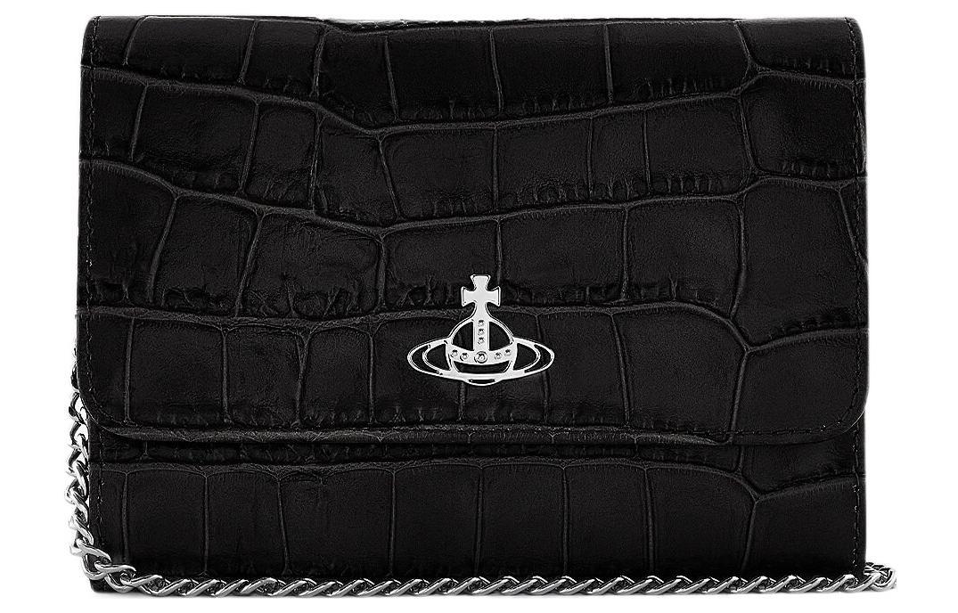 Vivienne Westwood Vivienne Westwood Crocodile Embossed Cow Leather Wallets Shoulder Bag Crossbody Bag Women's Black
