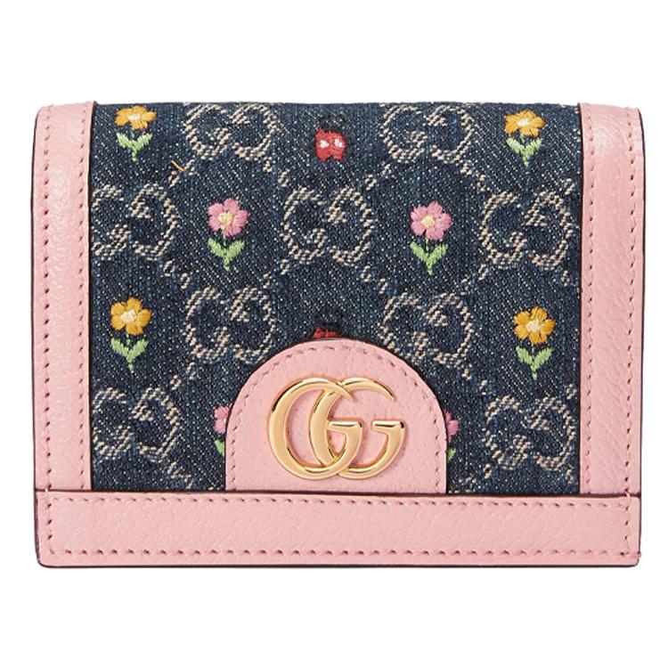 Gucci Gucci Ophidia Leather Wallets Card Holders Women's Blue/Pink/Multicolor