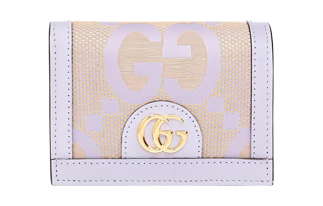 Gucci Gucci Ophidia Canvas With Leather Card Holder Women's Beige & Light Purple