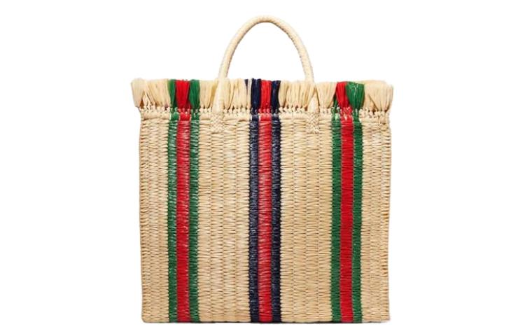 Gucci Gucci Natural Cotton Straw Tote Bag Shopping Bag Handbag Regular Women's Beige