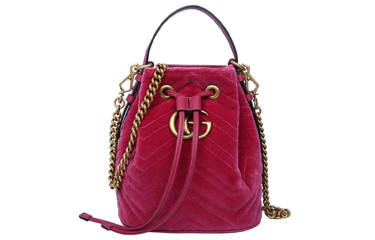 Gucci Gucci GG Marmont Quilted Velvet Bucket Bag Portable Crossbody Bag Shoulder Bag Women's Rose Red