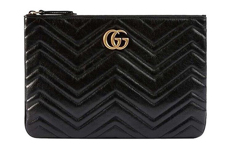 Gucci Gucci Marmont Cow Leather Clutch Women's Black