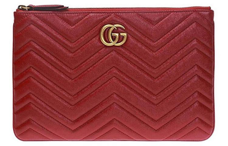 Gucci Gucci GG Marmont Quilting Leather Clutch Women's Red