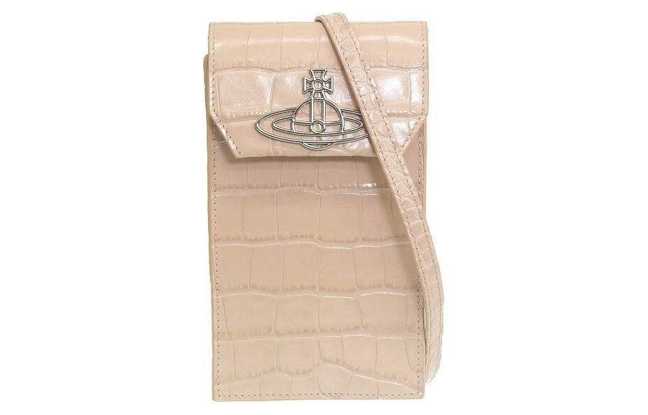 Vivienne Westwood Vivienne Westwood Crocodile Pattern Embossed Leather One Shoulder Crossbody Cell Phone Pouch Women's Cream