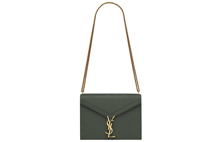 Saint Laurent Saint Laurent CASSANDRA Crocodile Embossed Shiny Leather Chain Shoulder Bag Crossbody Bag Women's Mint Green