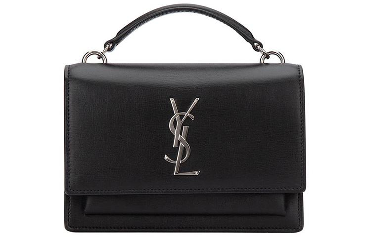 Saint Laurent Saint Laurent YSL Smooth Leather Sunset Bag Handbag Small Size Women's Black