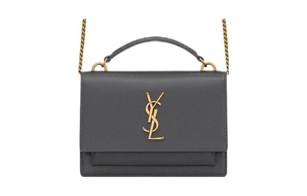 Saint Laurent Saint Laurent SUNSET Coated Tree Bark Tanned Leather Handbag Shoulder Bag Crossbody Bag Wallets Women's Gray