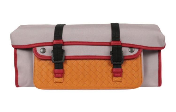 Bottega Veneta Bottega Veneta Nylon Fanny Pack Women's Gray Pink Color Blocking Orange Color Blocking Red