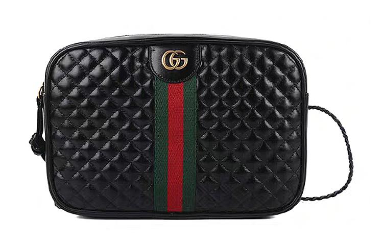 Gucci Gucci Diamond Pattern Leather Shoulder Bag Crossbody Bag Women's Black