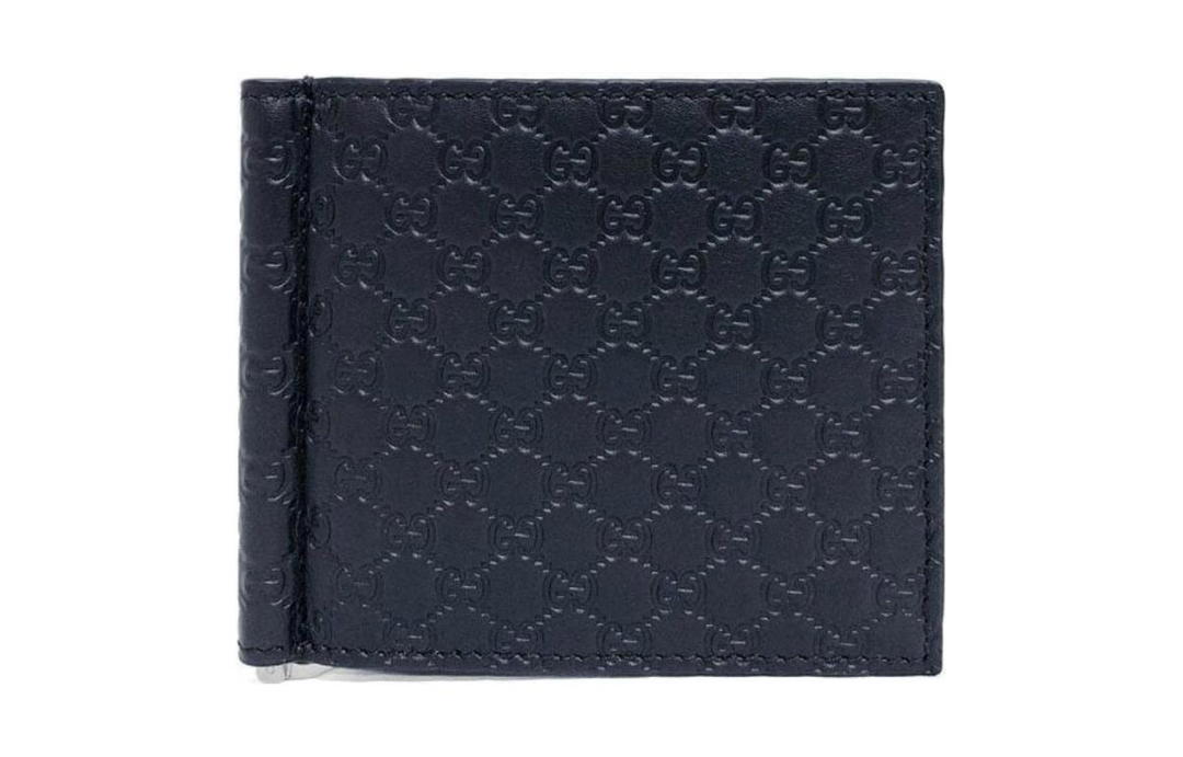 Gucci Gucci Leather Money Clip Card Holder Men's Blue