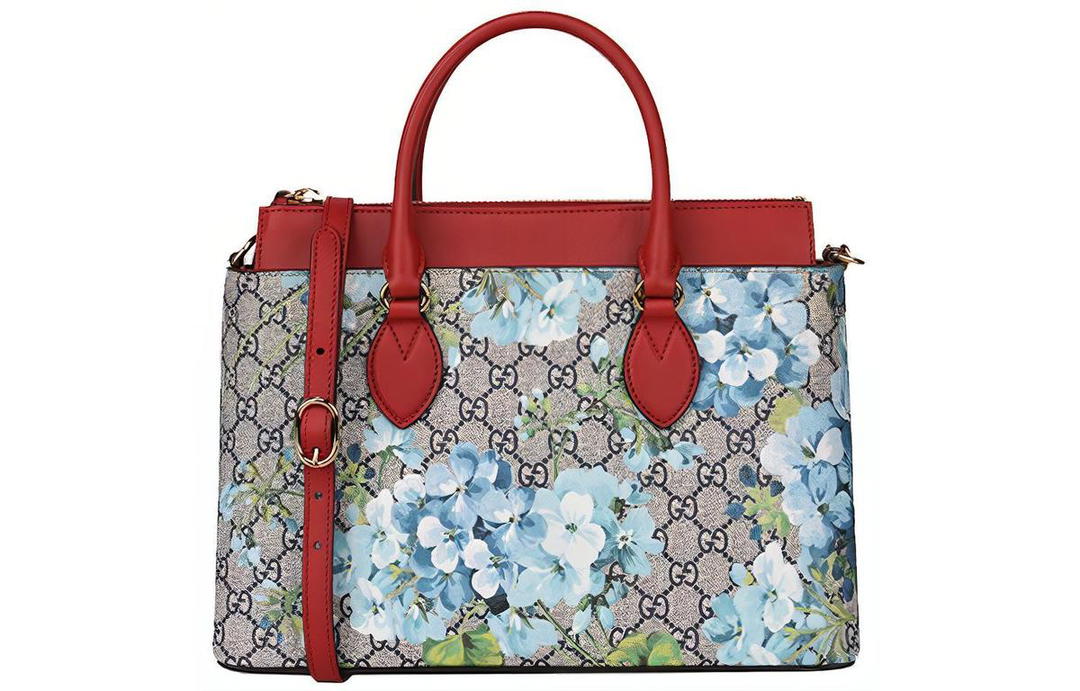 Gucci Gucci GG Blooms Canvas With Leather Shoulder Bag Crossbody Bag Handbag Women's Red+Khaki Print