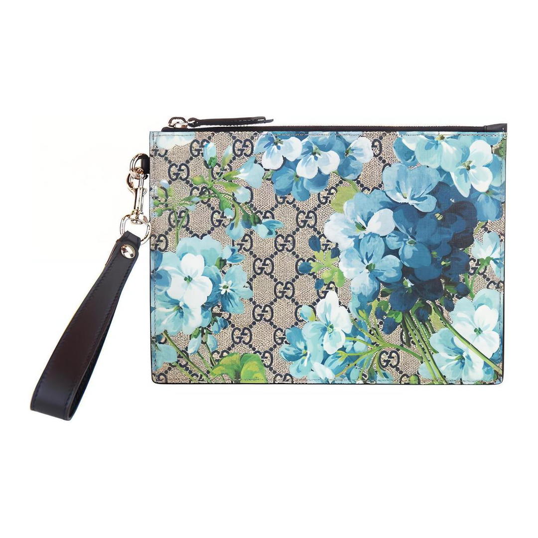 Gucci Gucci GG Blooms Canvas With Leather Canvas Bag Clutches Small Size Women's Beige/Blue
