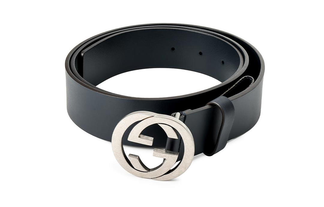 Gucci Gucci Men's Distressed Leather Smooth Buckle Double GG Logo Belt Leather Belts Men's Width: 3.5cm