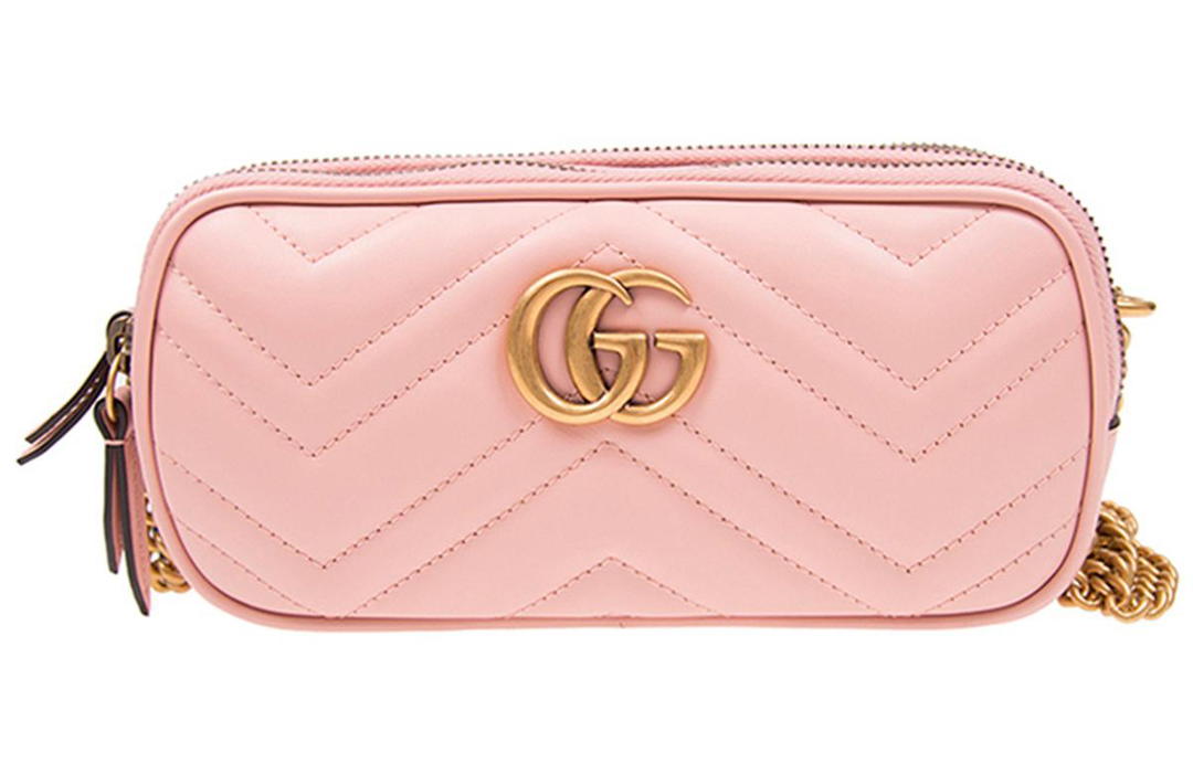 Gucci Gucci GG Marmont Cow Leather Chain Bag, Shoulder Bag, Crossbody Bag Mini Women's Pink Candy