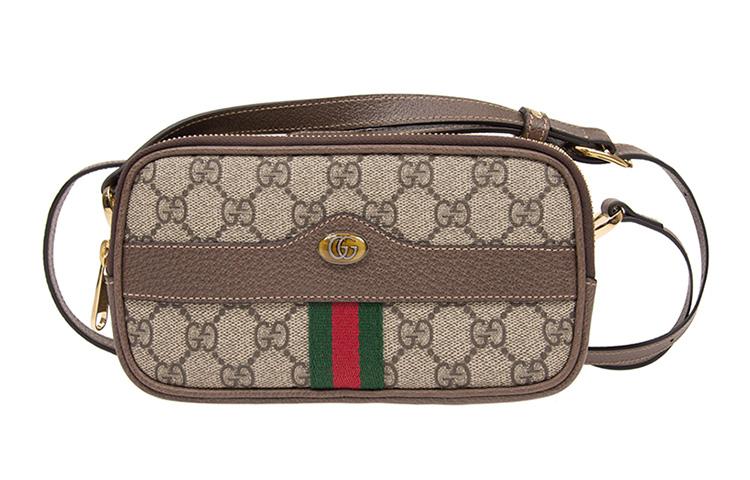 Gucci Gucci Ophidia Canvas With Leather Trim Crossbody Bag Shoulder Bag Women's Ebony
