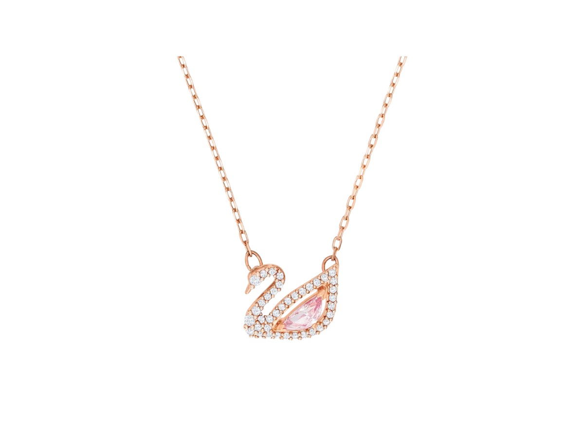 Swarovski Swarovski Dazzling Swan Necklace In Pink Crystals With Rose Gold-Tone Plated Hardware