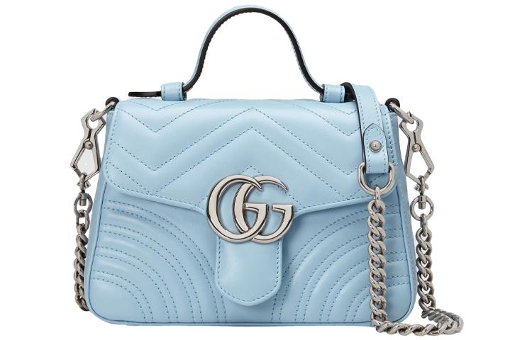 Gucci Gucci Marmont Quilting Leather Messenger Bag Shoulder Bag Crossbody Bag Handbag Mini Women's Light Blue
