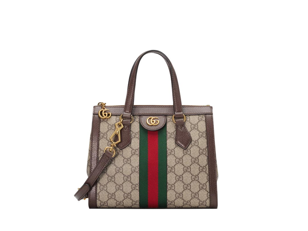 Gucci Gucci Ophidia Small Tote Bag In Ebony Gg Supreme With Shiny Gold-Toned Hardware Beige