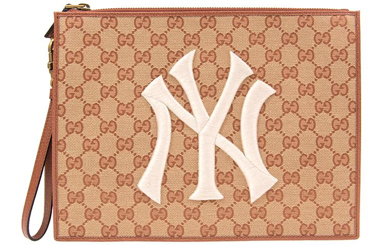 Gucci Gucci NY Yankees New York Yankees Collaboration Canvas With Leather Clutch Regular Unisex Coffee