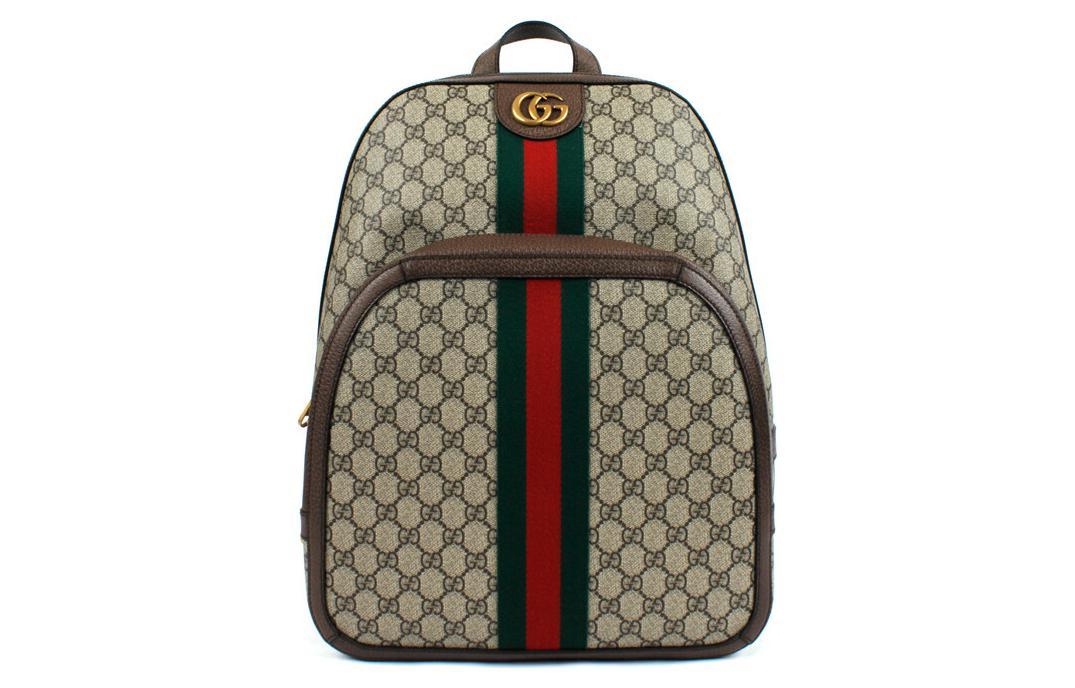Gucci Gucci Ophidia Canvas With Leather Backpack Medium Size Unisex Ebony/Brown