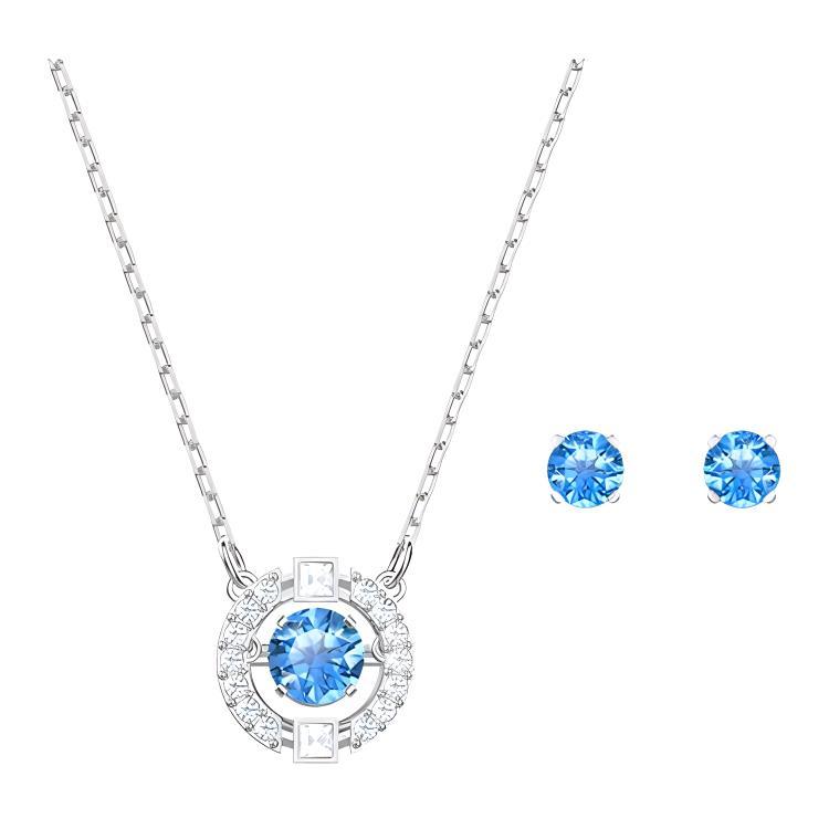Swarovski Swarovski Una Gold Plated Hoop Earrings Necklace Set Women's Blue/White Gold Plated