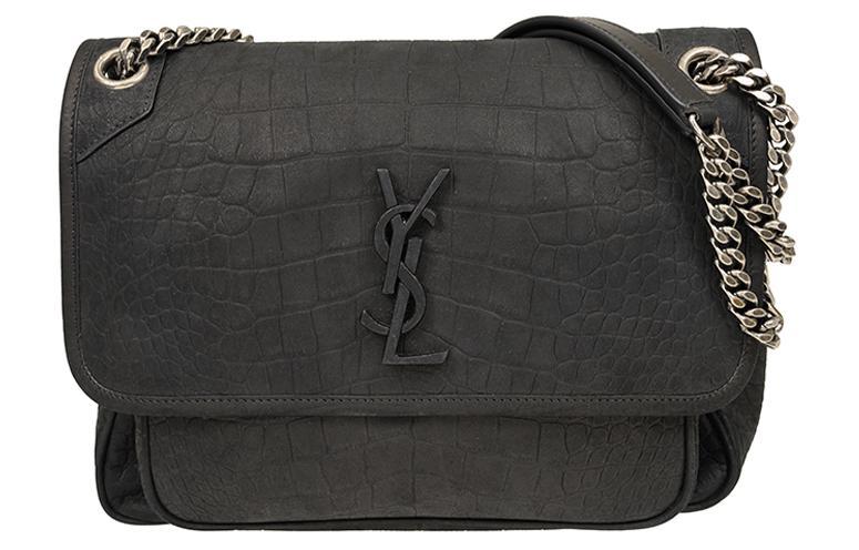 Saint Laurent Saint Laurent Imitation Crocodile Leather Crossbody Bag, Shoulder Bag Women's Black