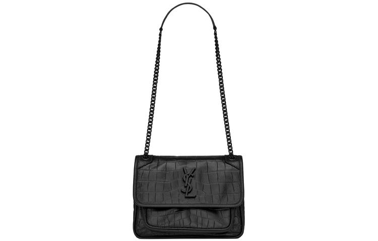 Saint Laurent Saint Laurent Niki Crocodile Pattern Embossed Leather Hobo Bag Crossbody Bag Shoulder Bag Women's Black