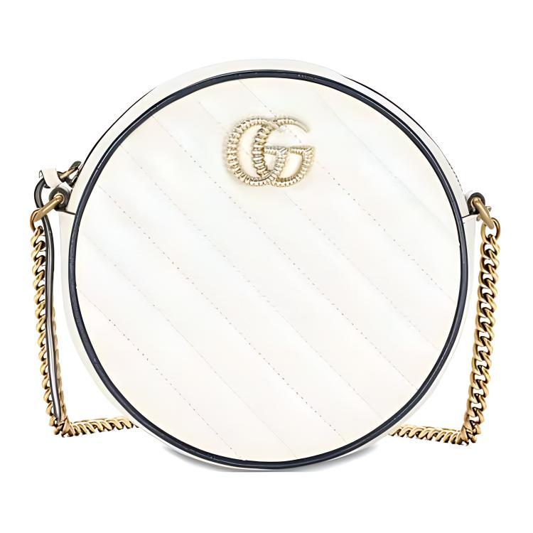 Gucci Gucci Marmont Leather Round Bag Chain Shoulder Bag Crossbody Bag Mini Women's White/Blue