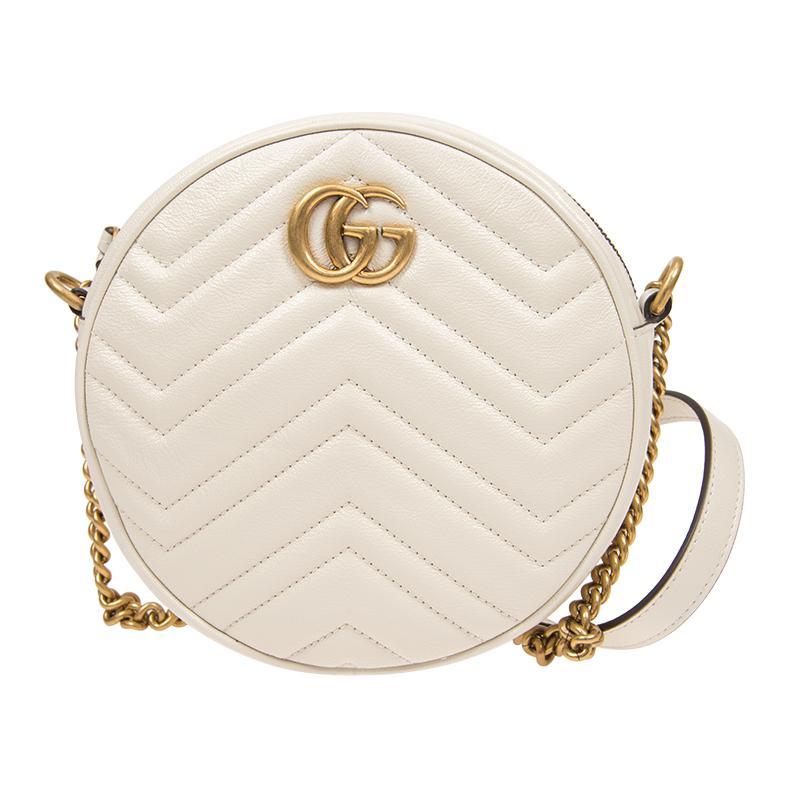 Gucci Gucci GG Marmont Leather Round Bag Shoulder Bag Crossbody Bag Mini Women's White