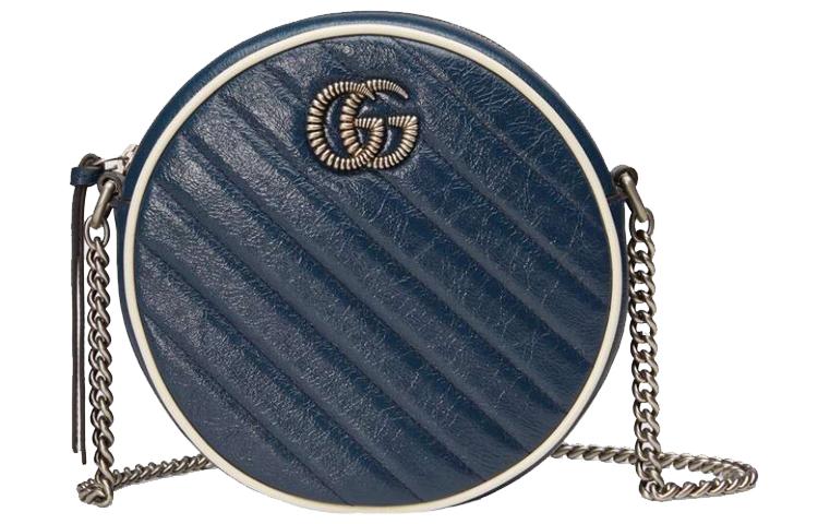 Gucci Gucci Quilting Leather Round Cake Bag Shoulder Bag Crossbody Bag Mini Women's Blue/White